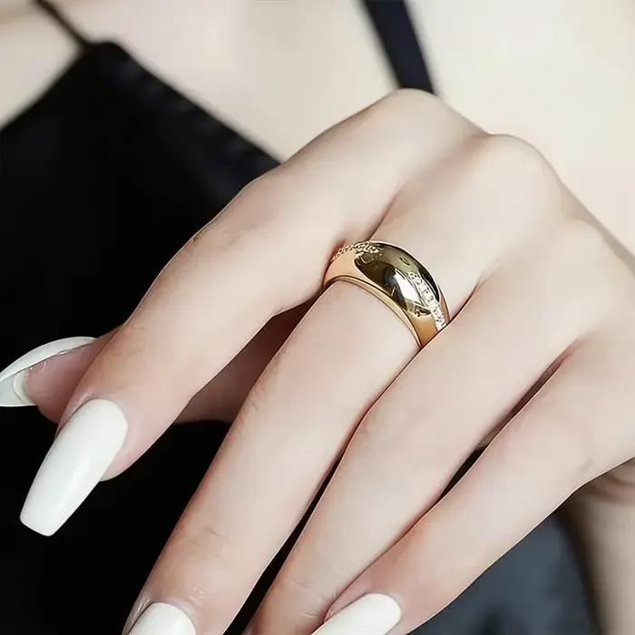 Huitan – bague pour femmes, design incurvé, couleur or, accessoires de luxe pour mariage et fiançailles, incrusté de CZ brillant, bijoux de fête à la mode, cadeau