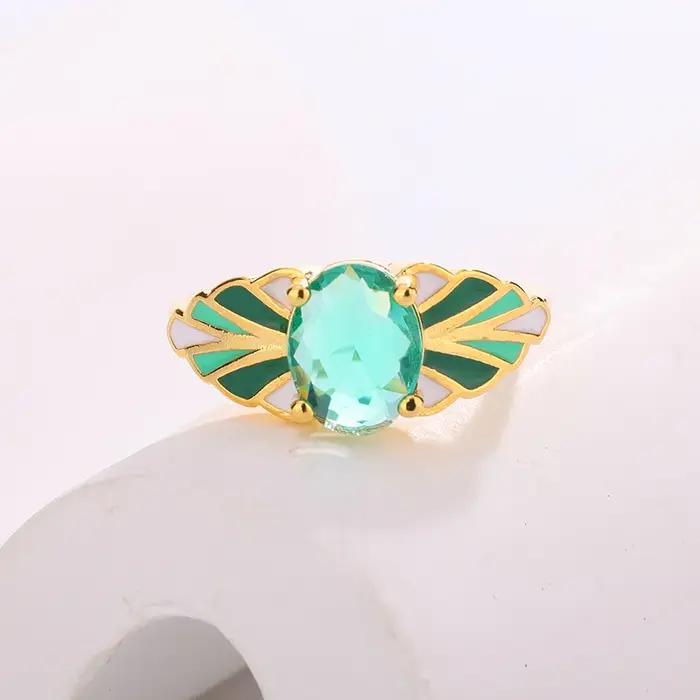 Bague en or 18 carats exquise pour femmes - Bijoux en émail faits à la main de haute qualité