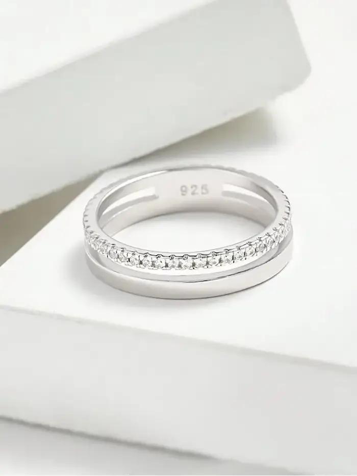 Bague ronde à double couche en diamant Moissanite véritable pour femmes, en argent Sterling 925, bij