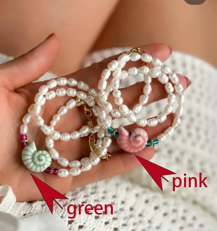 Collier de perles d'eau douce naturelles avec pendentif en coquille en céramique