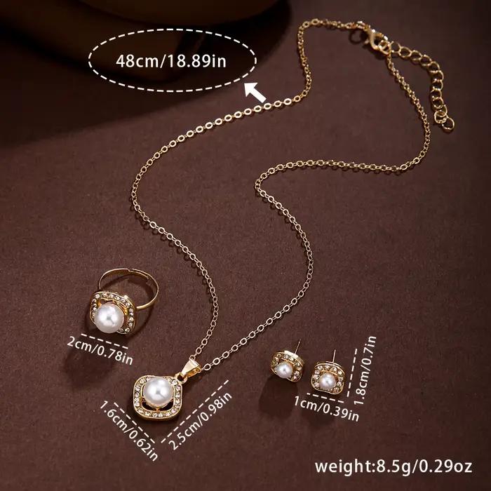 Ensemble de bijoux élégants pour femmes, 5 pièces, montre, bracelet en diamant, collier de perles, boucles d'oreilles, bague, accessoires, cadeaux (sans boîte)
