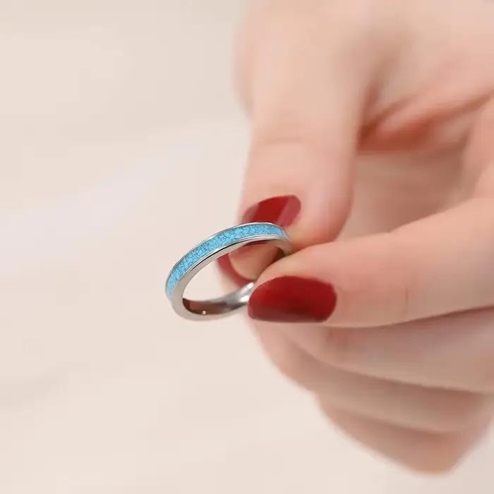 TIGRADE 3MM bague en titane bleu Turquoise fiançailles alliance pour les femmes mode bagues fête bijoux cadeau