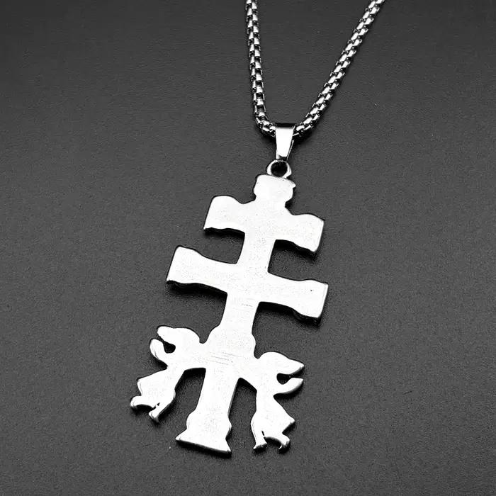 Collier pendentif en acier inoxydable avec croix catholique INRI