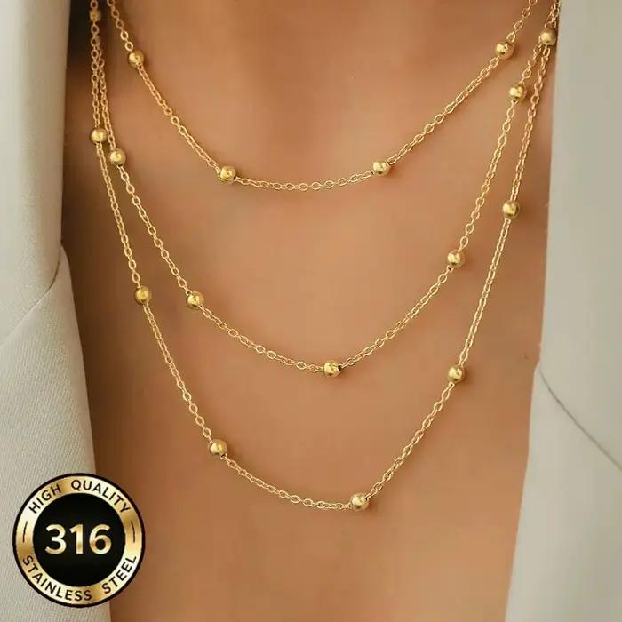 Collier bohème élégant en acier inoxydable avec perles rondes pour femmes occasions spéciales soirée chic style bureau carrière tendance