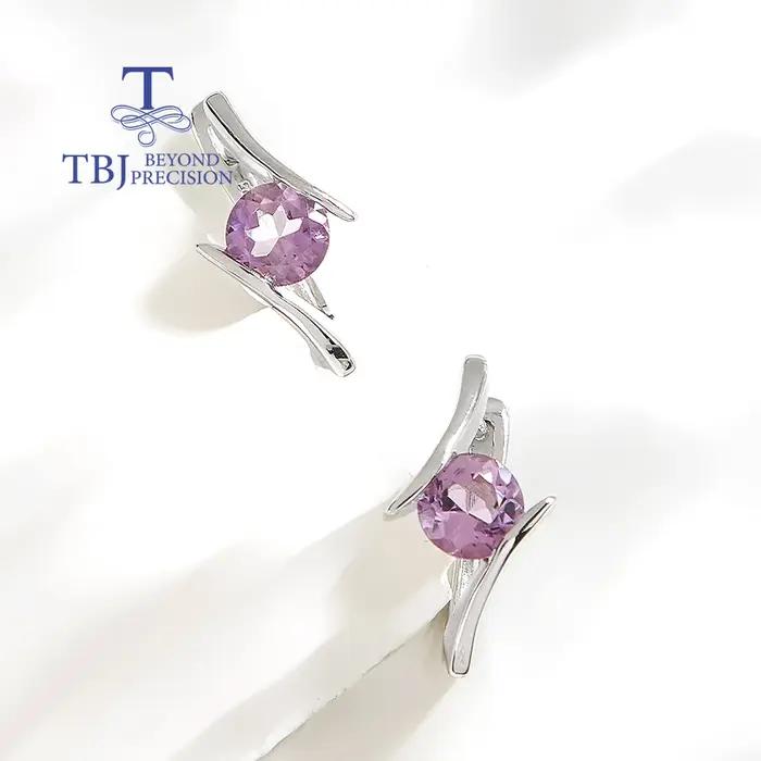 Boucles d'oreilles en argent sterling 925 avec améthyste ronde de 6 mm