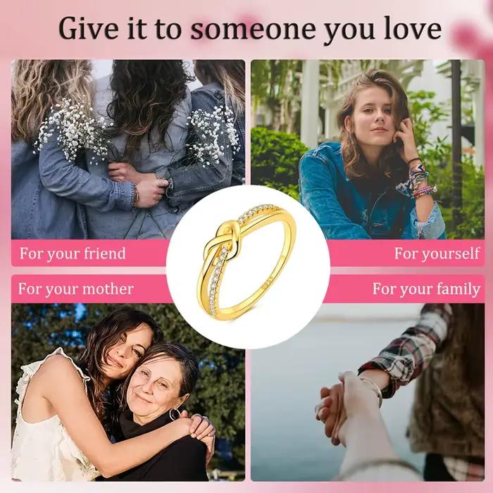 Bague en argent Sterling S925 avec nœud d'amour doré pour femmes, bijou de personnalité élégant pour occasions sociales et cadeaux de fête