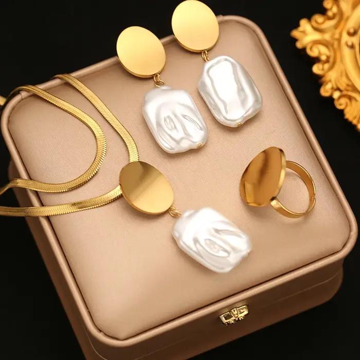 EILIECK – ensemble collier et boucles d'oreilles à motif vintage en forme de larme délicat, plaqué PVD 18 carats, bijoux tendance pour femmes, cadeau de Gala
