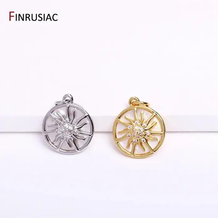 Breloques soleil rondes plaquées or 14K