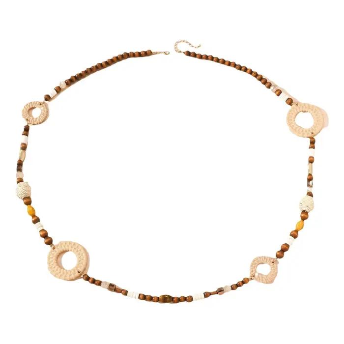 Collier long de style bohème tressé avec des perles en bois et de la herbe pour un usage décontracté