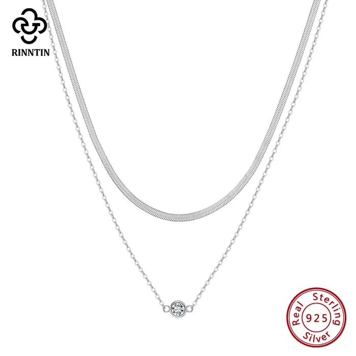 Collier ras du cou superposé élégant en argent sterling 925 Rinntin pour femme
