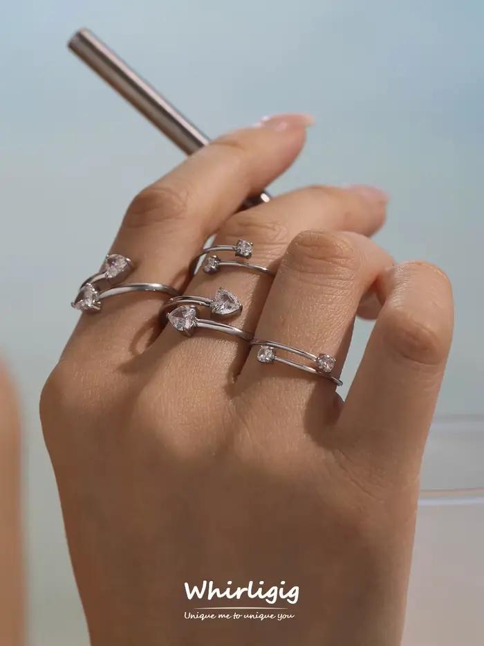 Bagues en acier inoxydable incrustées de zircon double cœur pour femmes, bague plaquée or 18 carats, bague féminine, bijoux de luxe pour femmes