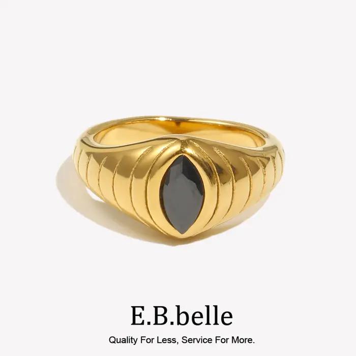 E.B.belle – bagues chevalières texturées en forme d'oeil en zircone cubique noire pour femme