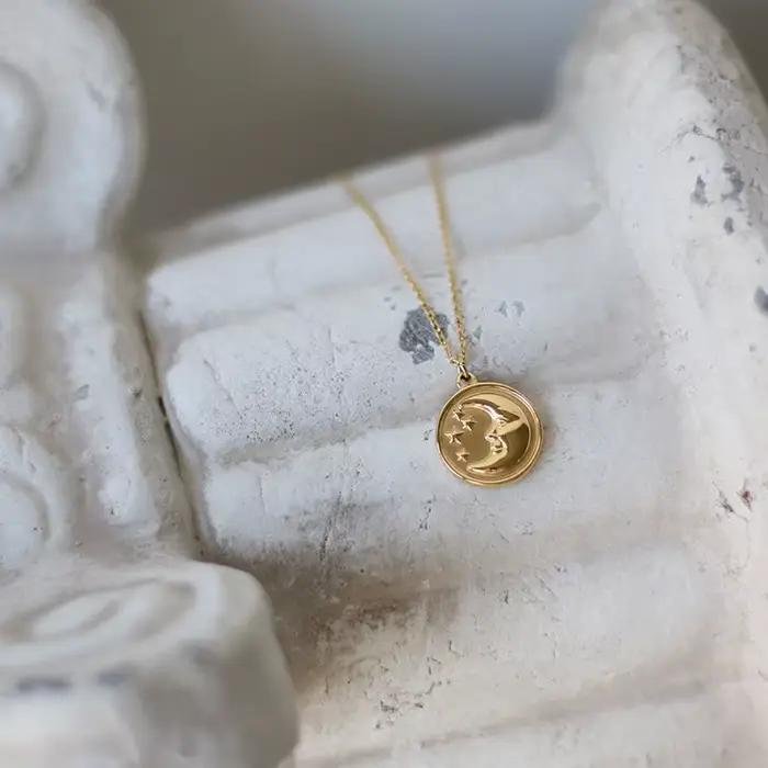 Amaiyllis-Collier ras du cou en or 18 carats pour femme, croissant de lune, étoile, rond, clavicule, pendentif, pièces de monnaie, breloque, bijoux Boho