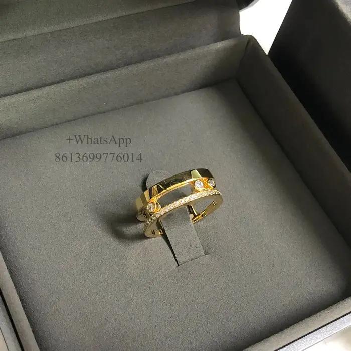 Bague de marque réputée, haute qualité, trois diamants coulissants