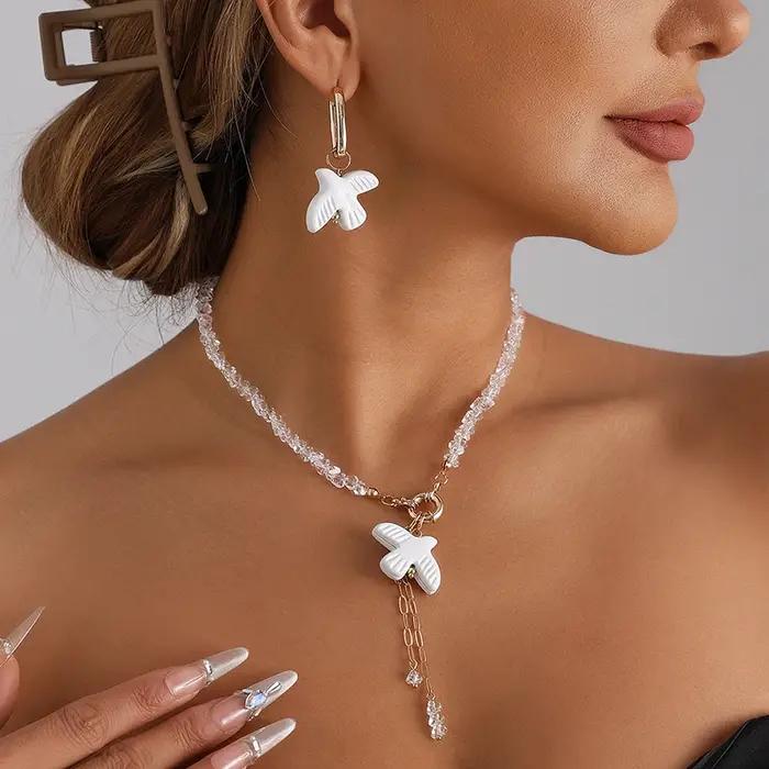 Collier et boucles d'oreilles en forme de colombe de la paix pour femmes