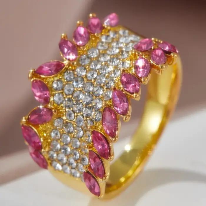 Bague en laiton sertie de zirconium multi-couleurs pour femmes élégantes occasions spéciales et formelles