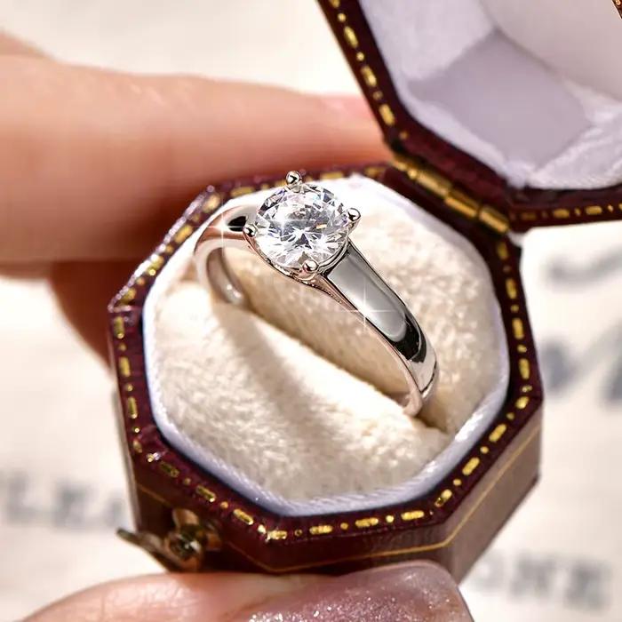 Rrjzz Solitaire – bagues de fiançailles rondes en Moissanite de couleur D pour femmes, classiques, 5-7mm, 0.5-1.25CT, bijoux de mariage, cadeaux