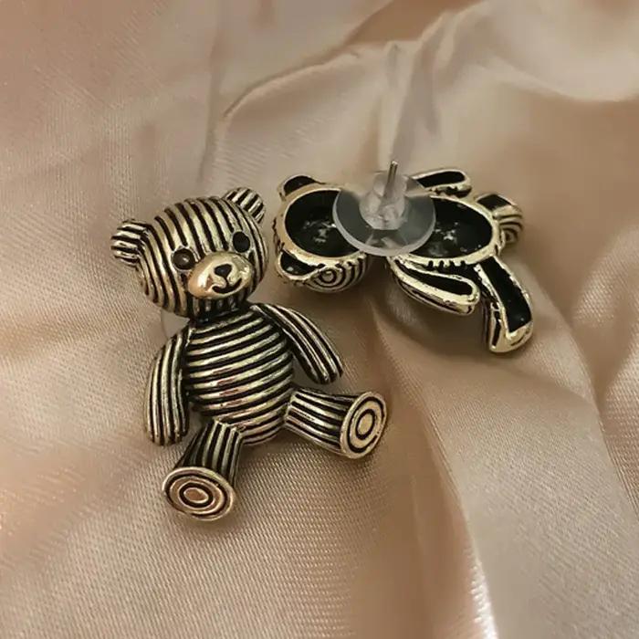 925 argent Sterling rétro mignon ours boucles d'oreilles pour femme filles dessin animé dame Aretes noël boucle d'oreille De Mujer cadeau De fête