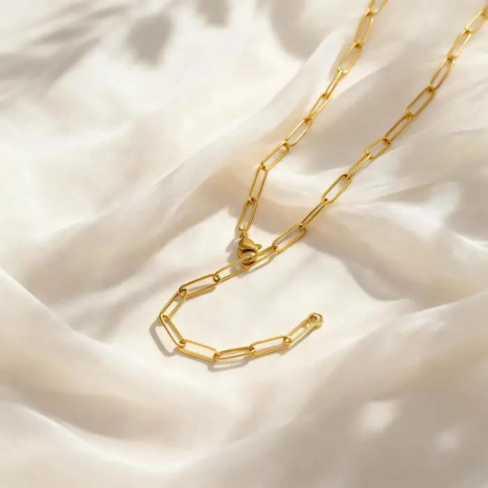Collier chaîne trombone plaqué or acier inoxydable pour femme occasions spéciales cadeau mode durable
