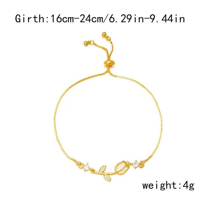 Bracelet en forme de tulipe pour femmes, exquis, en Zircon brillant, opale, Rose, breloque réglable, bijoux de fête de mariage, cadeau d'amitié