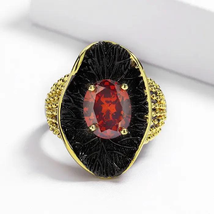 Ensemble de bijoux de forme narpour femme or noir zirconium rouge goutte d'eau engagement luxe classique