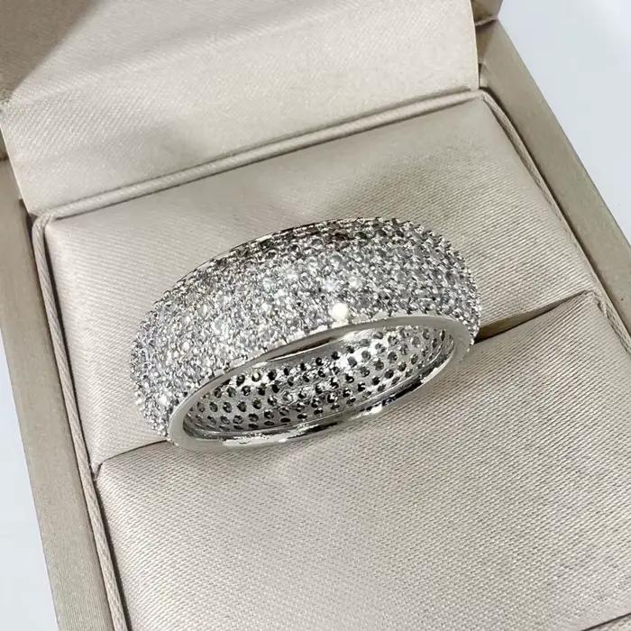 Bague en argent sterling 925 plaqué or 18 carats avec diamant, bague circulaire élégante et décorative, éblouissante