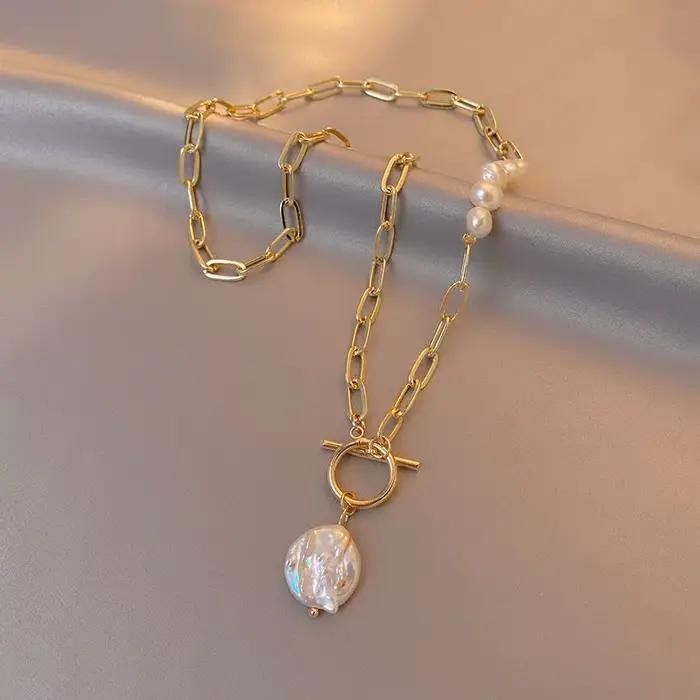 Bijoux originaux 100% naturel Baroque perle d'eau douce 14K or rempli femme asymétrie collier pour femmes cadeaux ne se