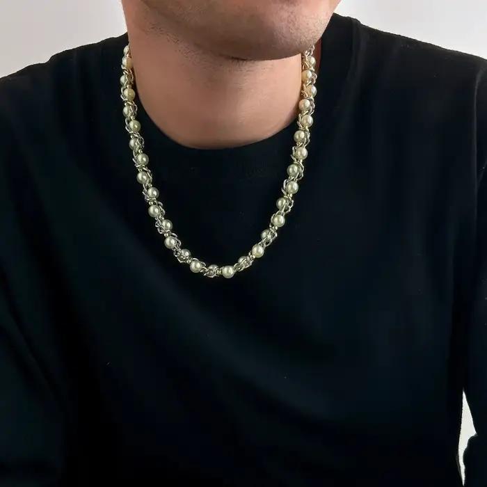 Collier de perles imitations élégant pour hommes style classique occasion spéciale polyvalent bijoux mode