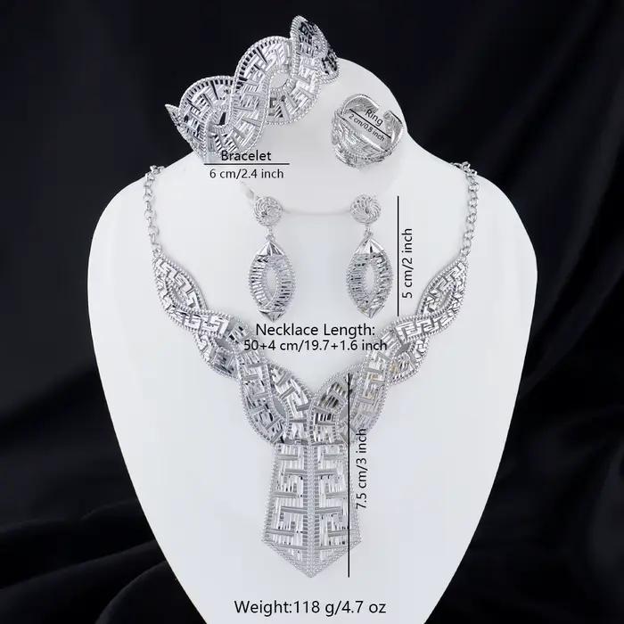 Parure de bijoux plaqué or 24 carats couleur or – Boucles d'oreilles, collier, bague – Accessoires d