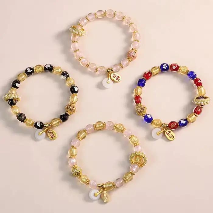 Bracelet porte-bonheur béni, temple de luxe léger, bijoux culturels et créatifs, encens, glaçage de cendres, chaîne à main, cadeau pour filles