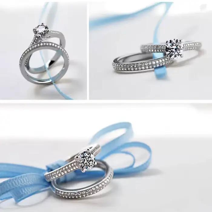 1 paire de bagues de mariage Vintage Halo en argent Sterling 925 pour femmes