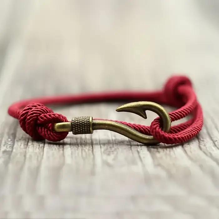 Bracelet en corde réglable double couche pour hommes et femmes, design tendance hameçon, bijou de po