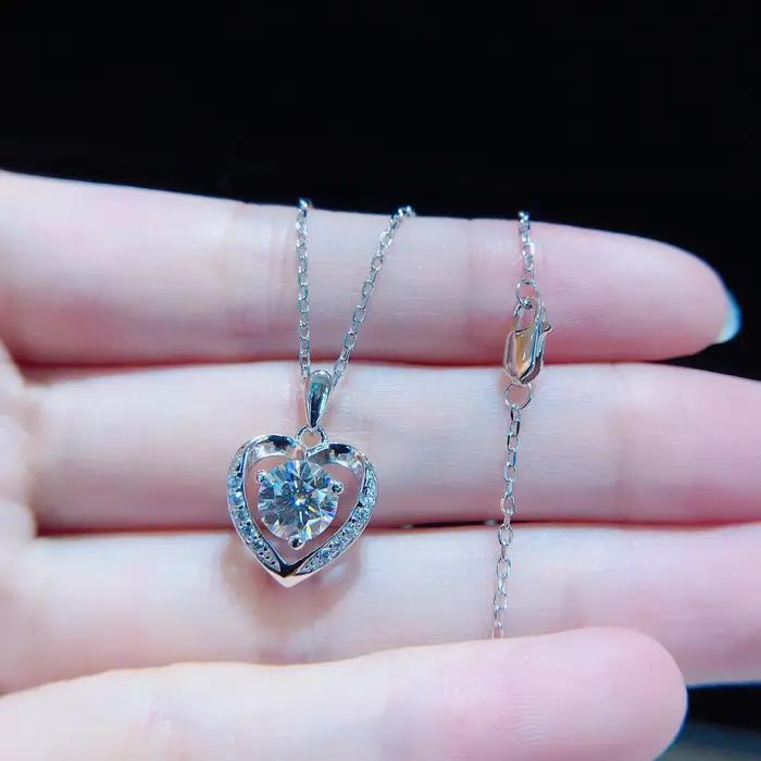 Collier coeur d'amour en or 14 carats pour femme, collier Moissanite 1ct, pendentif romantique pour