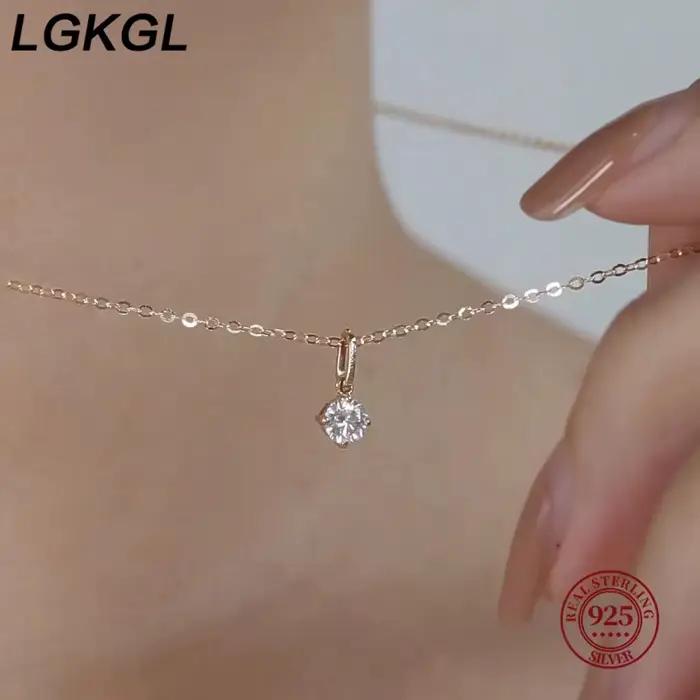 LGKGL 100% 925 argent Sterling géométrique Zircon pendentif collier femmes mode élégant fête bijoux accessoires