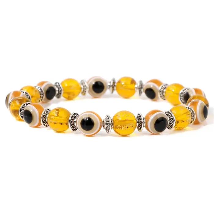 Bracelets mauvais œil colorés faits à la main pour hommes et femmes, bracelets perlés, bijoux élastiques, jaune, rose, noir, bleu, vert, mode