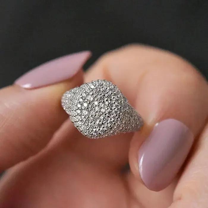 Bague plaquée argent 925 de style Hip Hop pour femmes – Zircon complet