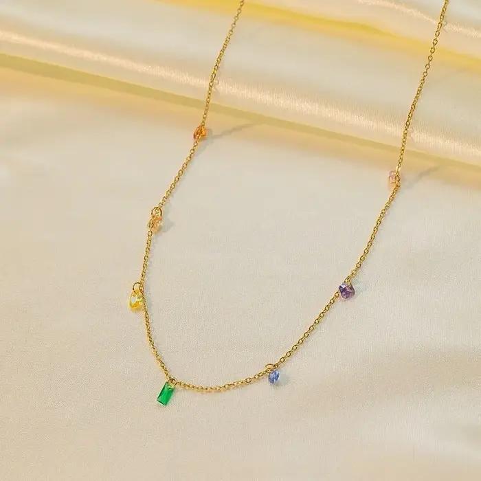 Kolmnsta bohême coloré CZ cristal collier ras du cou pour femmes filles en acier inoxydable pendentif chaîne