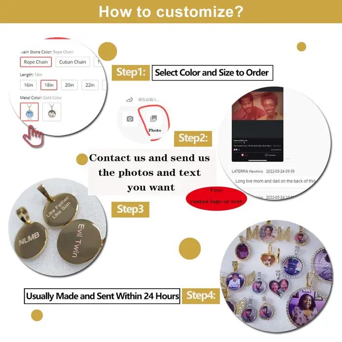 Collier photo personnalisé unisexe avec pendentif rond en zircone cubique pour homme et femme occasions spéciales hip hop rock