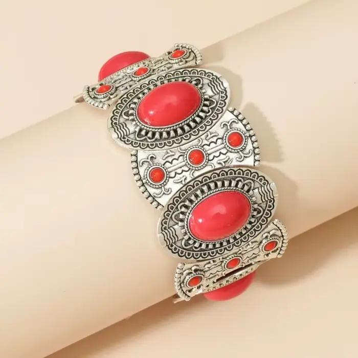 Bracelet élastique large style tribal perle bague de main style western pour femmes occasions spéciales
