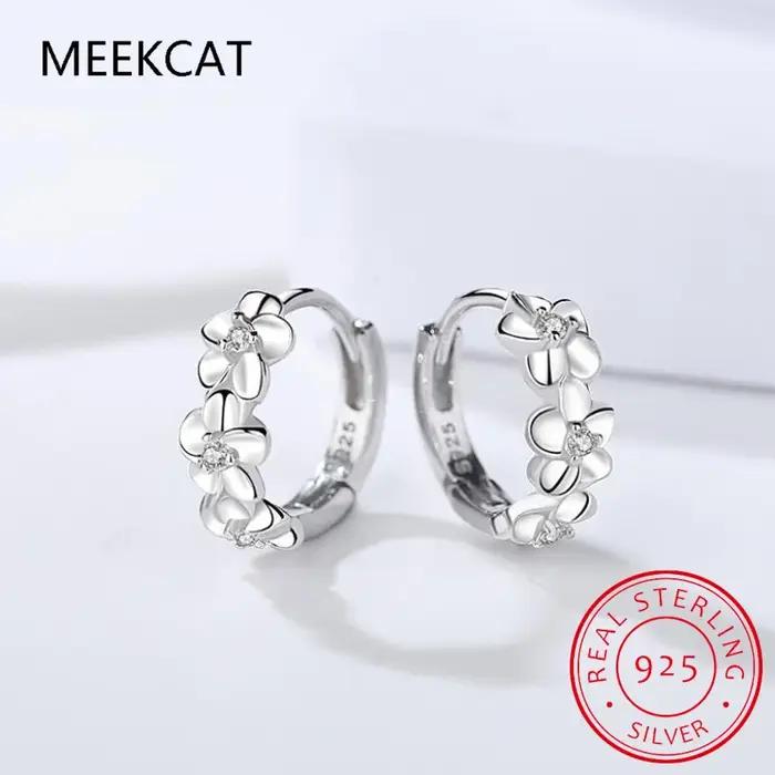 Boucles d'oreilles créoles trois roses en argent 925 pour filles et femmes