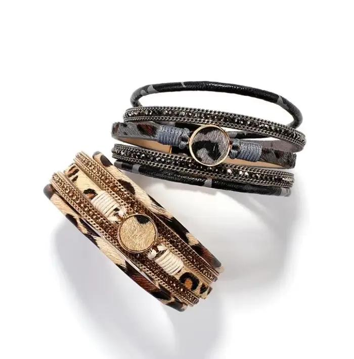 Bracelet en cuir et alliage de zinc à maillons avec motif ancre pour femme