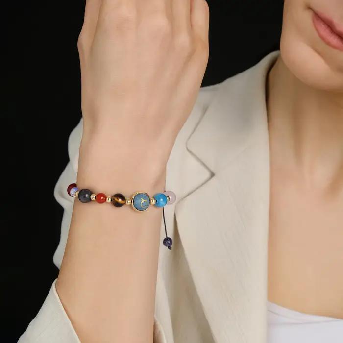 Bracelet tressé en pierre naturelle avec carte pour hommes et femmes
