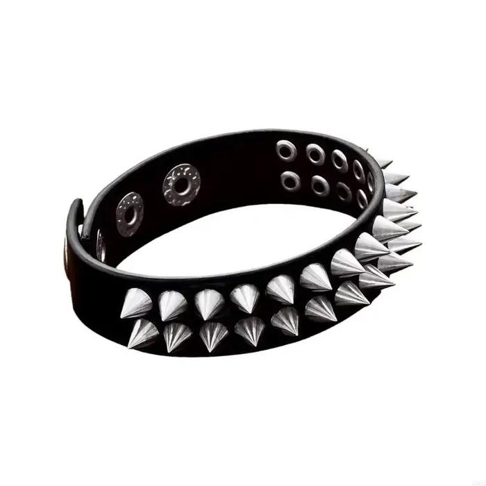 Bracelet en multicouche avec clous à pointes plaqués réglable, fermeture sécurisée, pour hommes femm