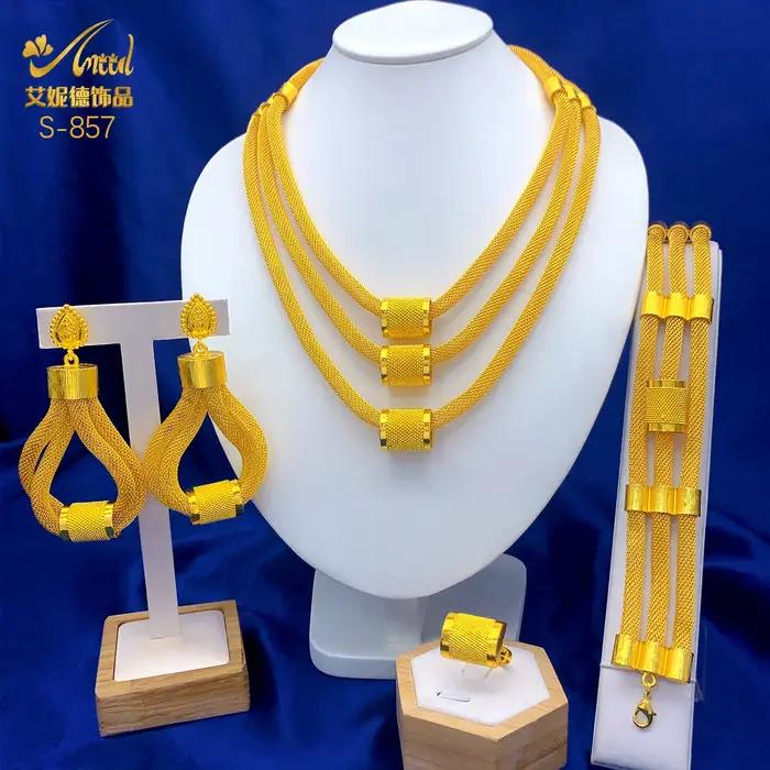 Ensemble collier et boucles d'oreilles multicouches éthiopiens de luxe pour femmes