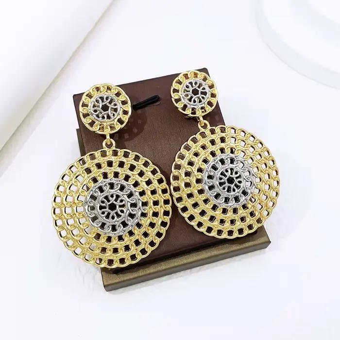 Boucles d'oreilles pendantes rondes plaquées or 18 carats pour femmes, bijoux tendance, accessoires de fête de mariage, document en or, mode, livraison gratuite