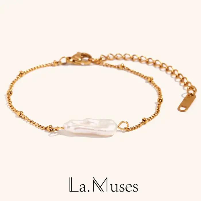 La.Muses – Bracelet Baroque en acier inoxydable pour femmes, longue perle, intervalle, élégant et à la mode, étanche, bijoux cadeau