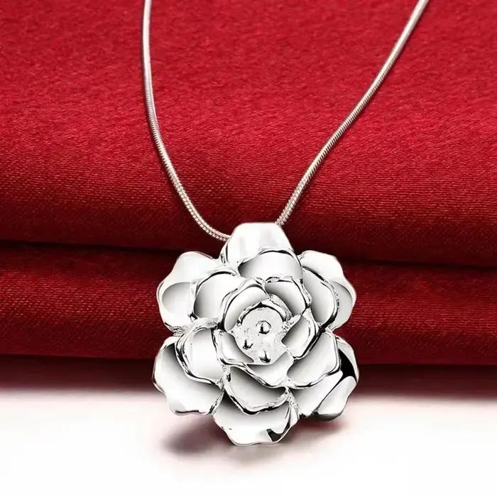 Collier en argent plaqué serpent pour femme, pendentif fleur, bijoux de mariage, beau, romantique, v