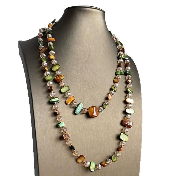 Collier long perlé irrégulier coloré de 120 cm, perles de verre réfléchissantes, bijoux fantaisie bohèmes vintage épais pour femmes