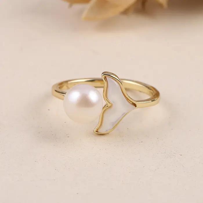 Bagues en perles d'eau douce naturelles plaquées or pour femmes