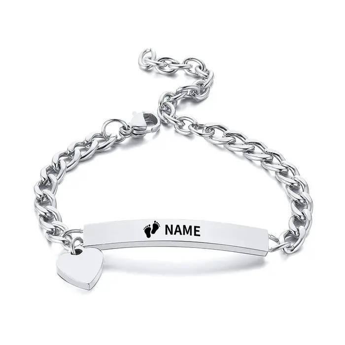 Bracelet Gravé Personnalisé en Acier Inoxydable Pour Filles Occasions Spéciales Prénom ou Date De Naissance